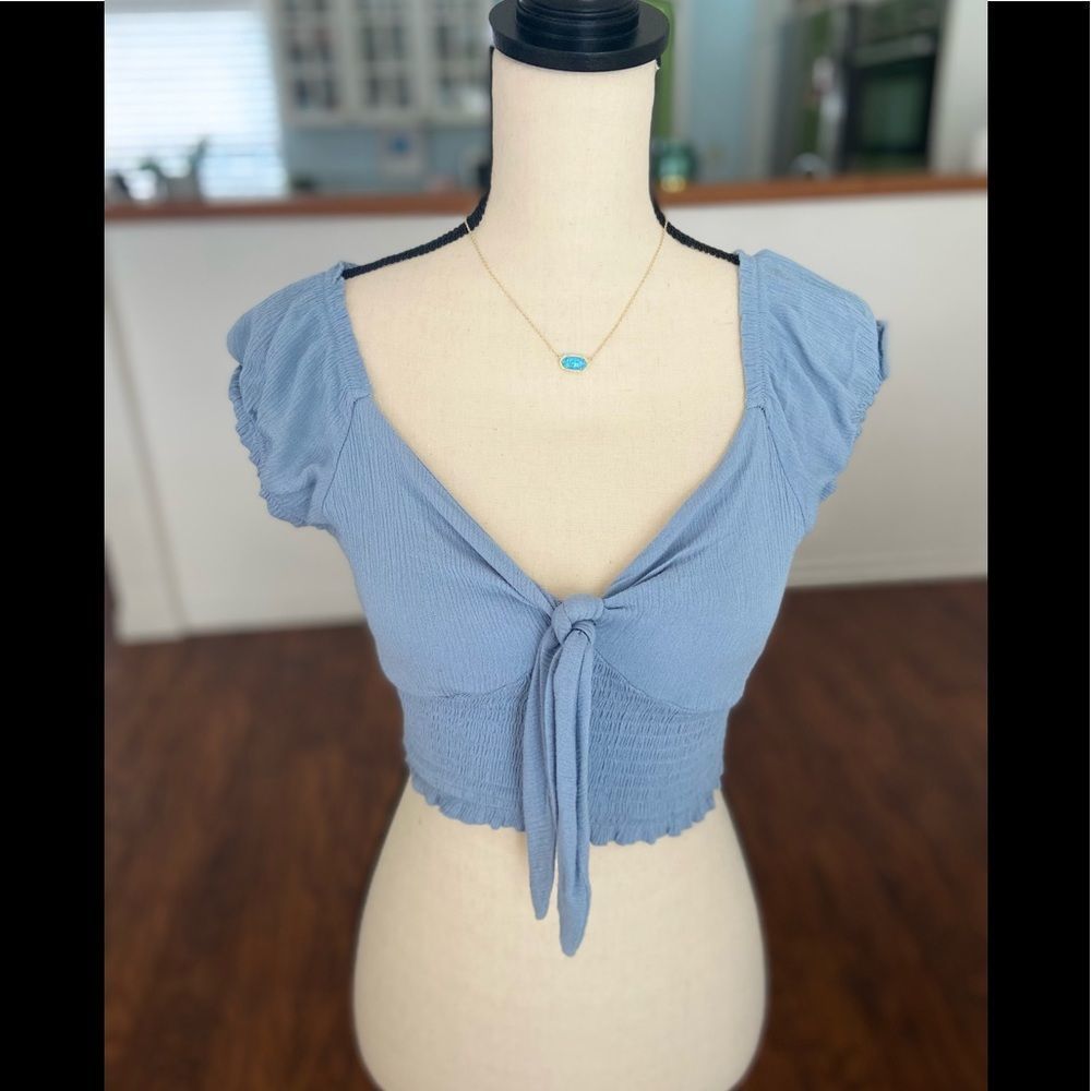 LA Hearts Tie Front Blue Top M